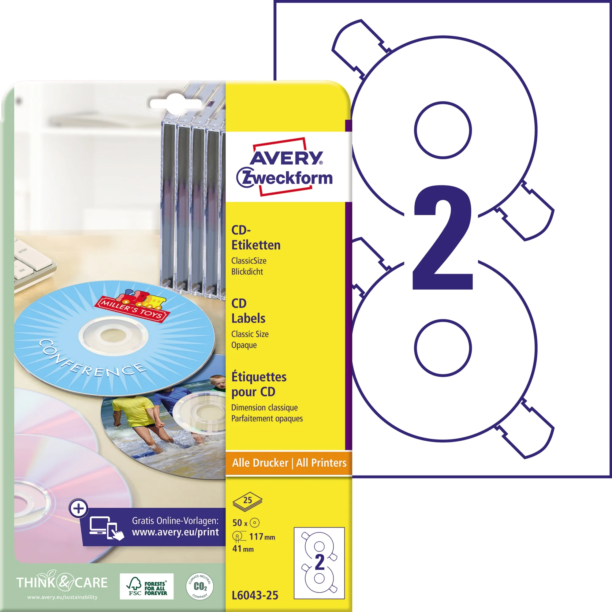 AVERY Zweckform CD-Etiketten ClassicSize, weiß (EAN: 4004182060438)