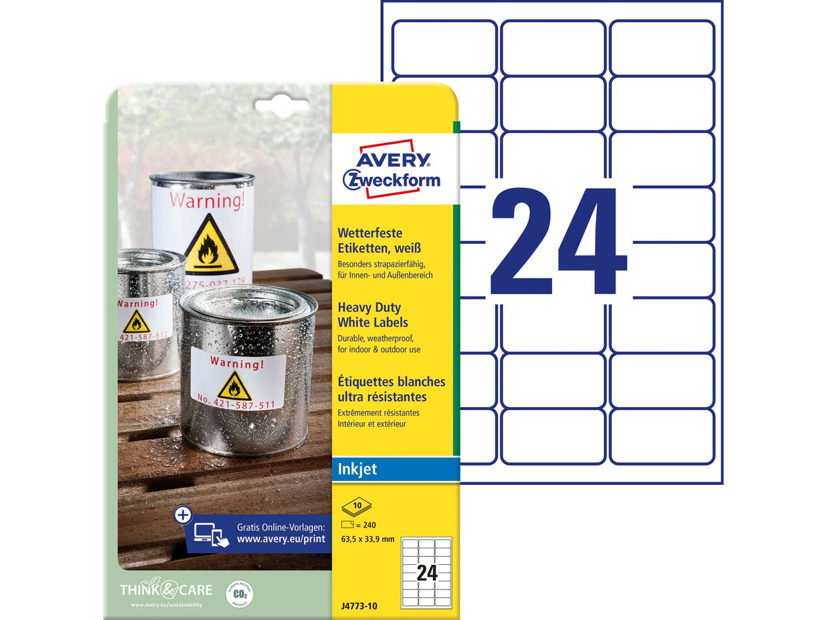 AVERY Zweckform Folien-Etiketten, wetterfest, 63,5 x 33,9 mm (EAN: 4004182247730)