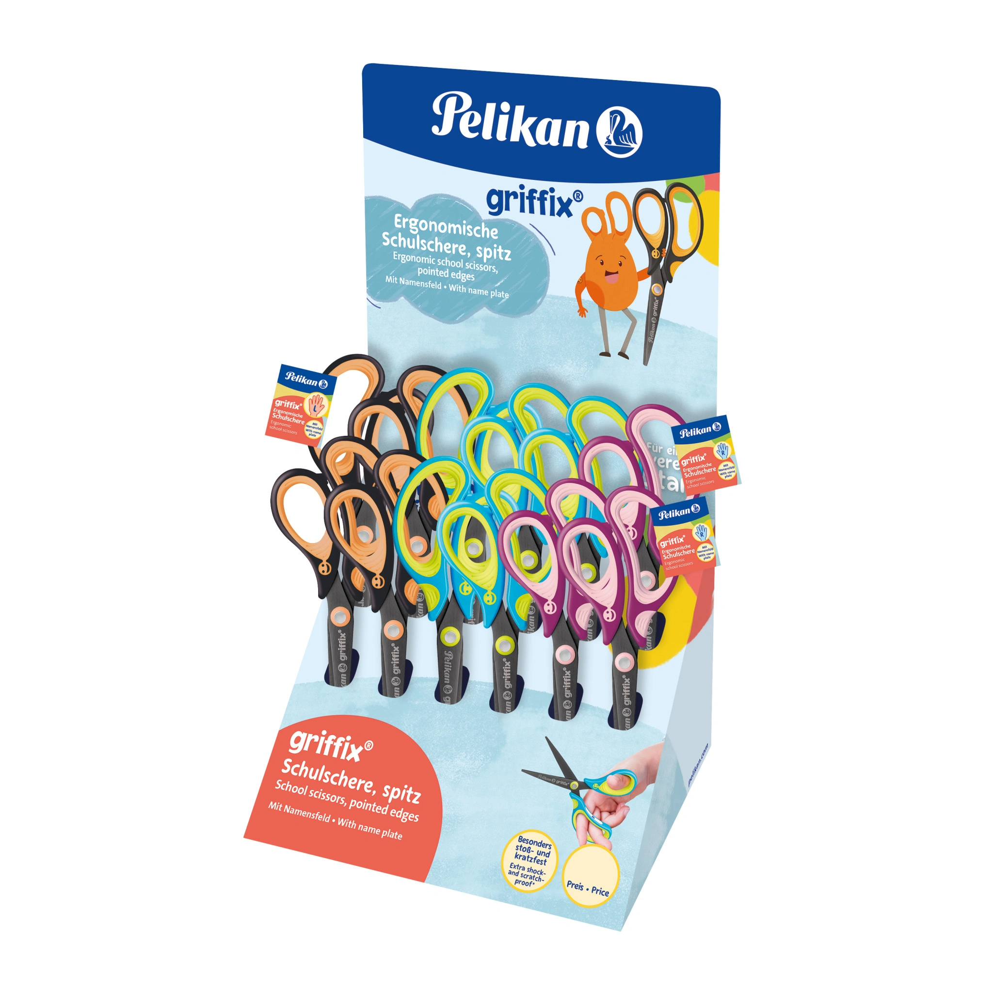 Pelikan griffix Schulschere, spitz, Thekendisplay, Neon Black, Neon Fresh Blue, Sweet Berry (EAN: 4012700605382)