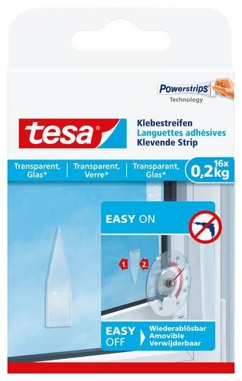 tesa Powerstrips Klebestreifen für Glasflächen, transparent (EAN: 4042448340245)