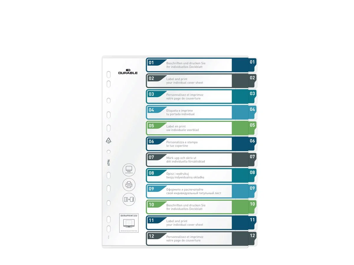 DURABLE Kunststoff-Register, Zahlen, A4+, 12-teilig, 1 - 12, weiß (EAN: 4005546735122)
