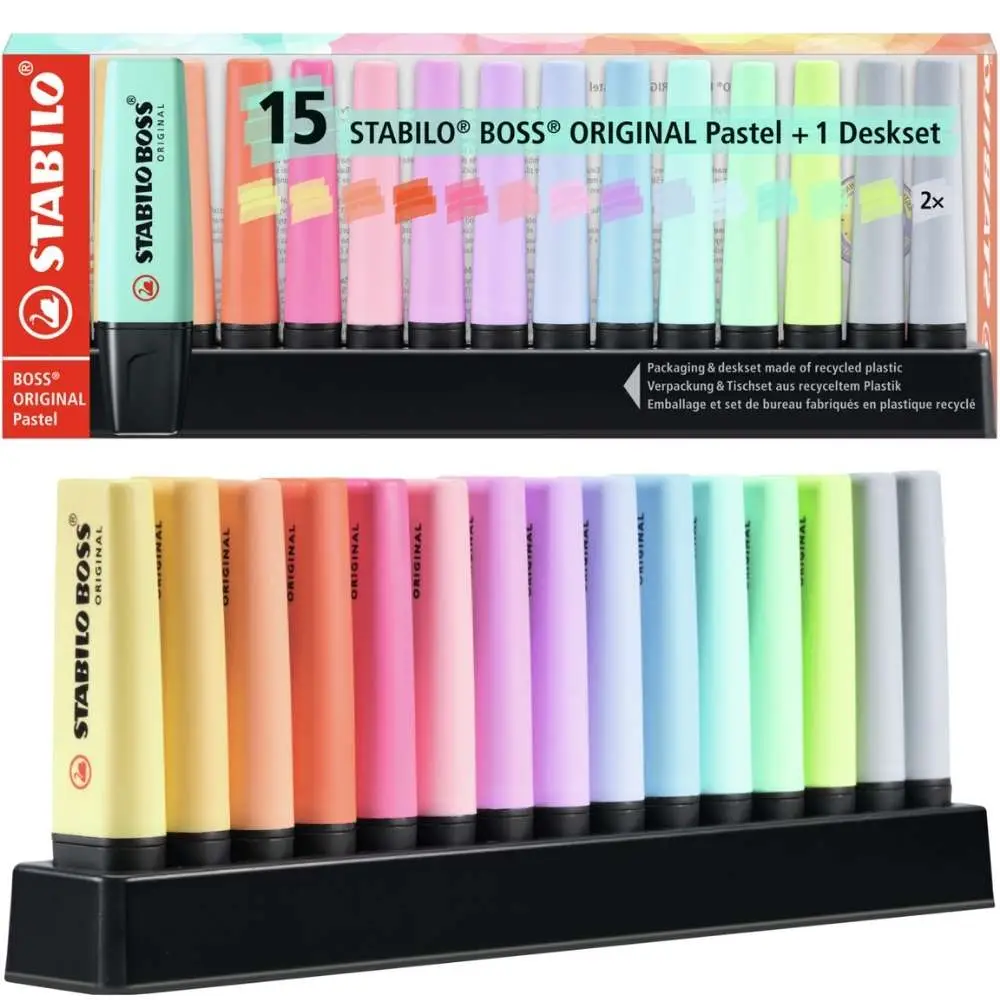 STABILO Textmarker BOSS ORIGINAL Pastel, 15er Tischset (EAN: 4006381567411)