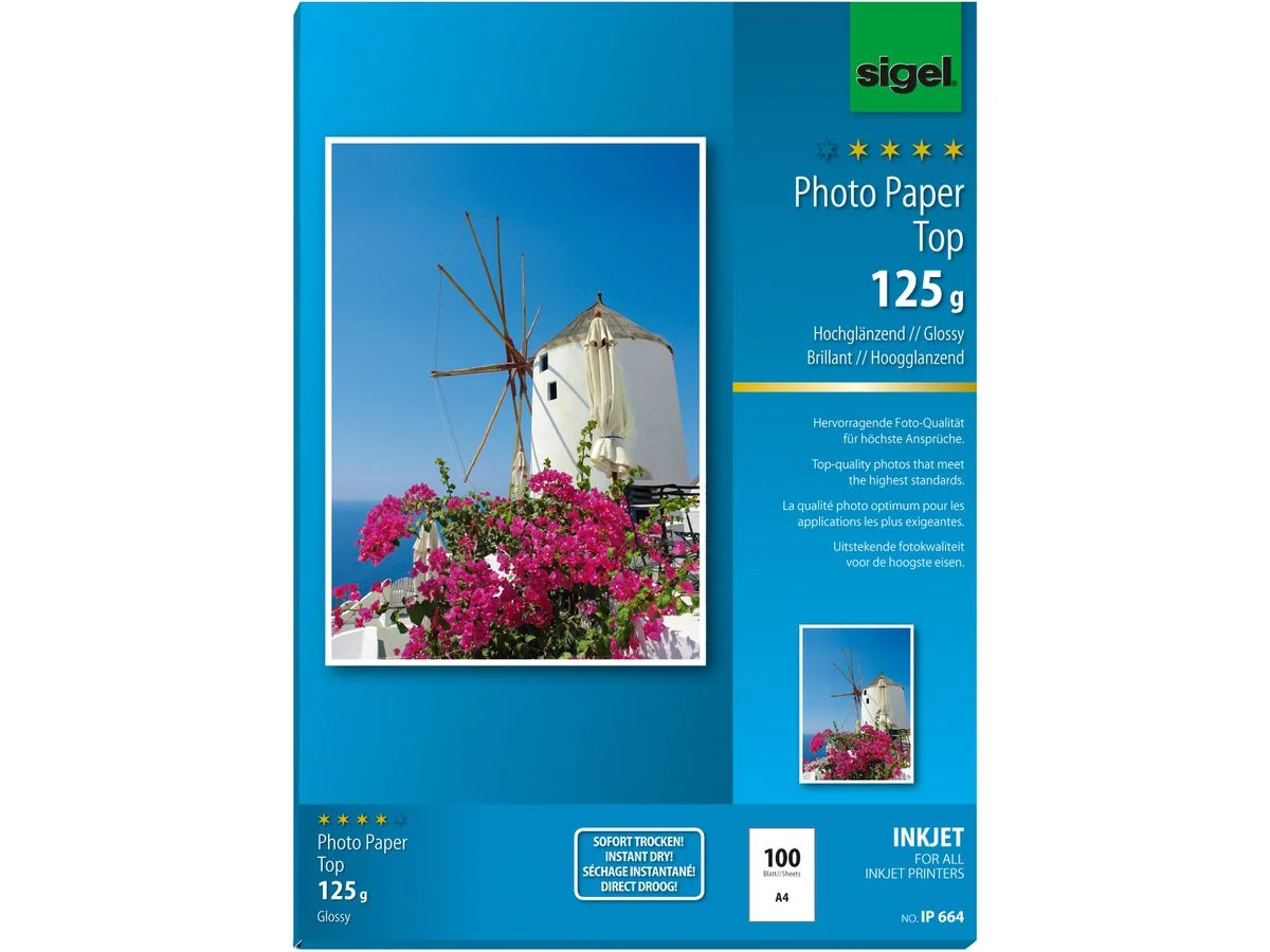 sigel InkJet-Top-Foto-Papier, DIN A4, hochglänzend, 125 g/qm, hochweiß (EAN: 4004360996863)