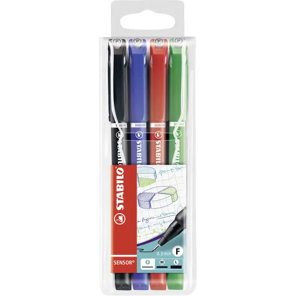 STABILO Fineliner SENSOR fein, 4er Kunststoffetui Office (EAN: 4006381109086)