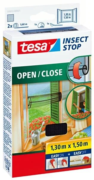 tesa Fliegengitter INSECT STOP OPEN/CLOSE, 1,30 m x 1,50 m, anthrazit (EAN: 4042448857422)