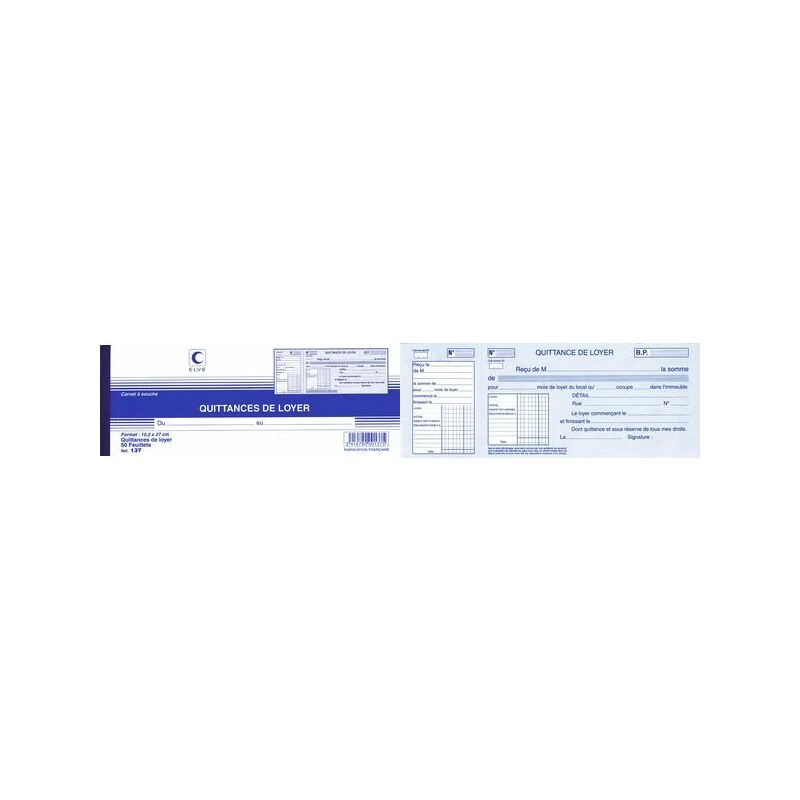 ELVE Carnet à souche "Quittances de loyer", 100 x 270 mm (EAN: 3416790001375)