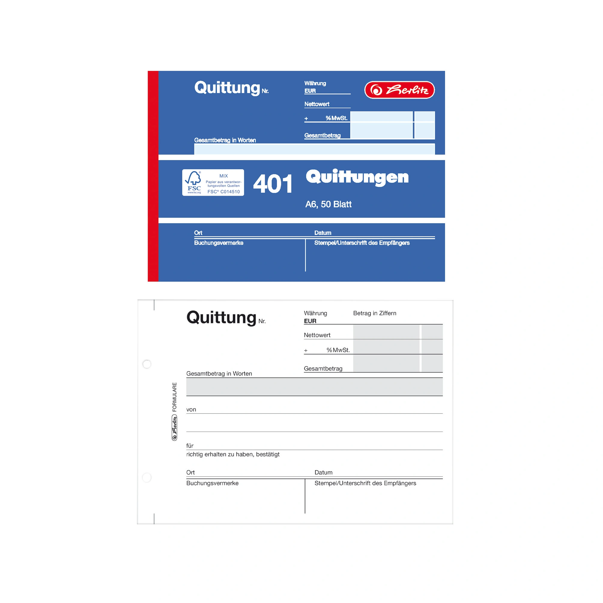 herlitz Formularbuch "Quittung 401", DIN A6, 50 Blatt (EAN: 4008110886602)