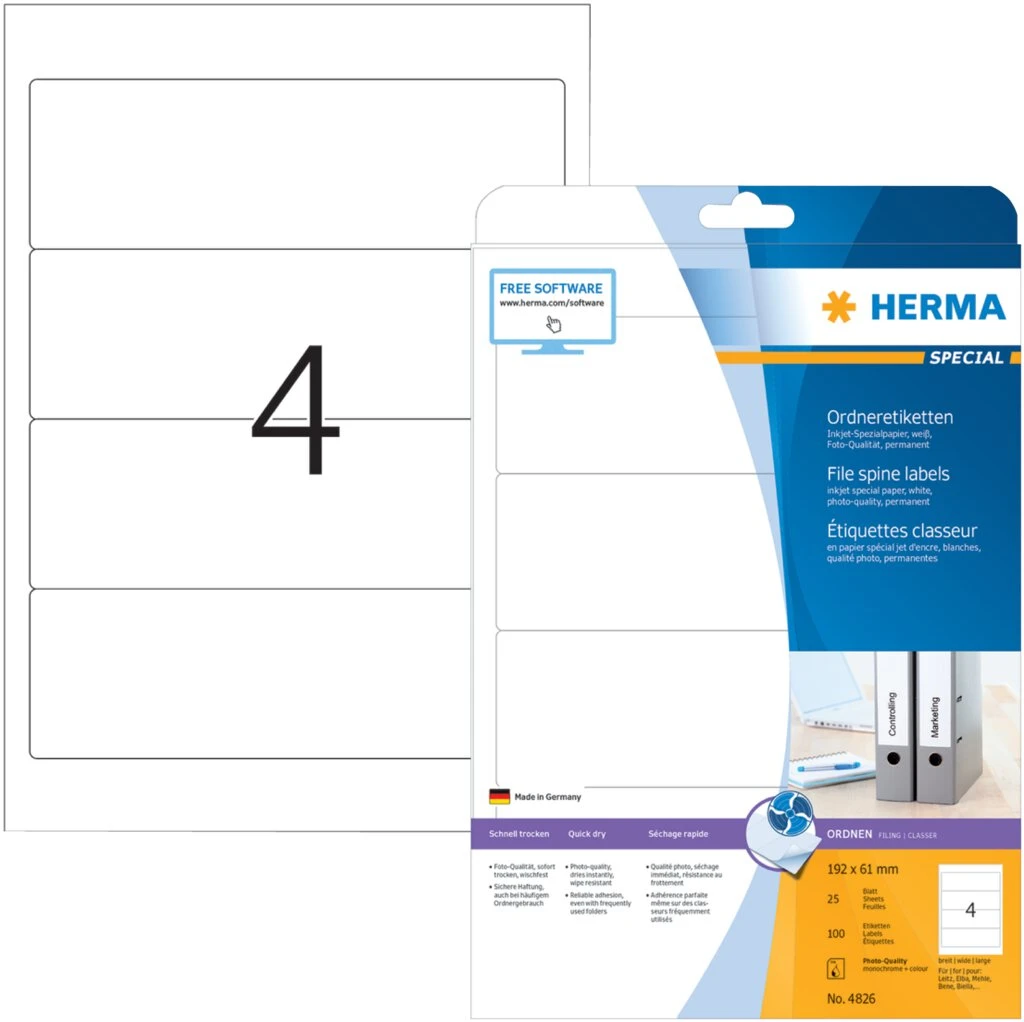 HERMA Ordnerrücken-Etiketten SPECIAL, 192 x 61 mm, weiß (EAN: 4008705048262)