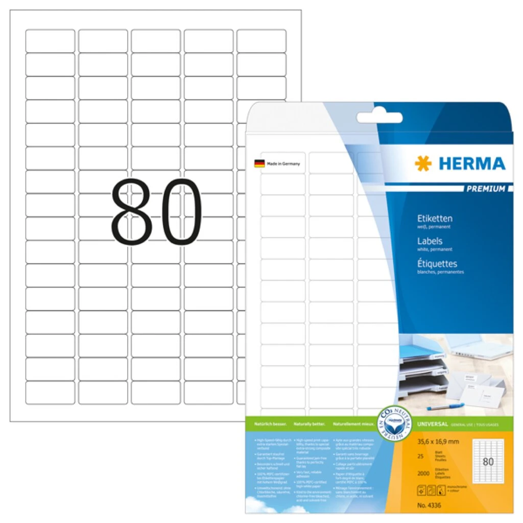 HERMA Universal-Etiketten PREMIUM, 35,6 x 16,9 mm, weiß (EAN: 4008705043366)