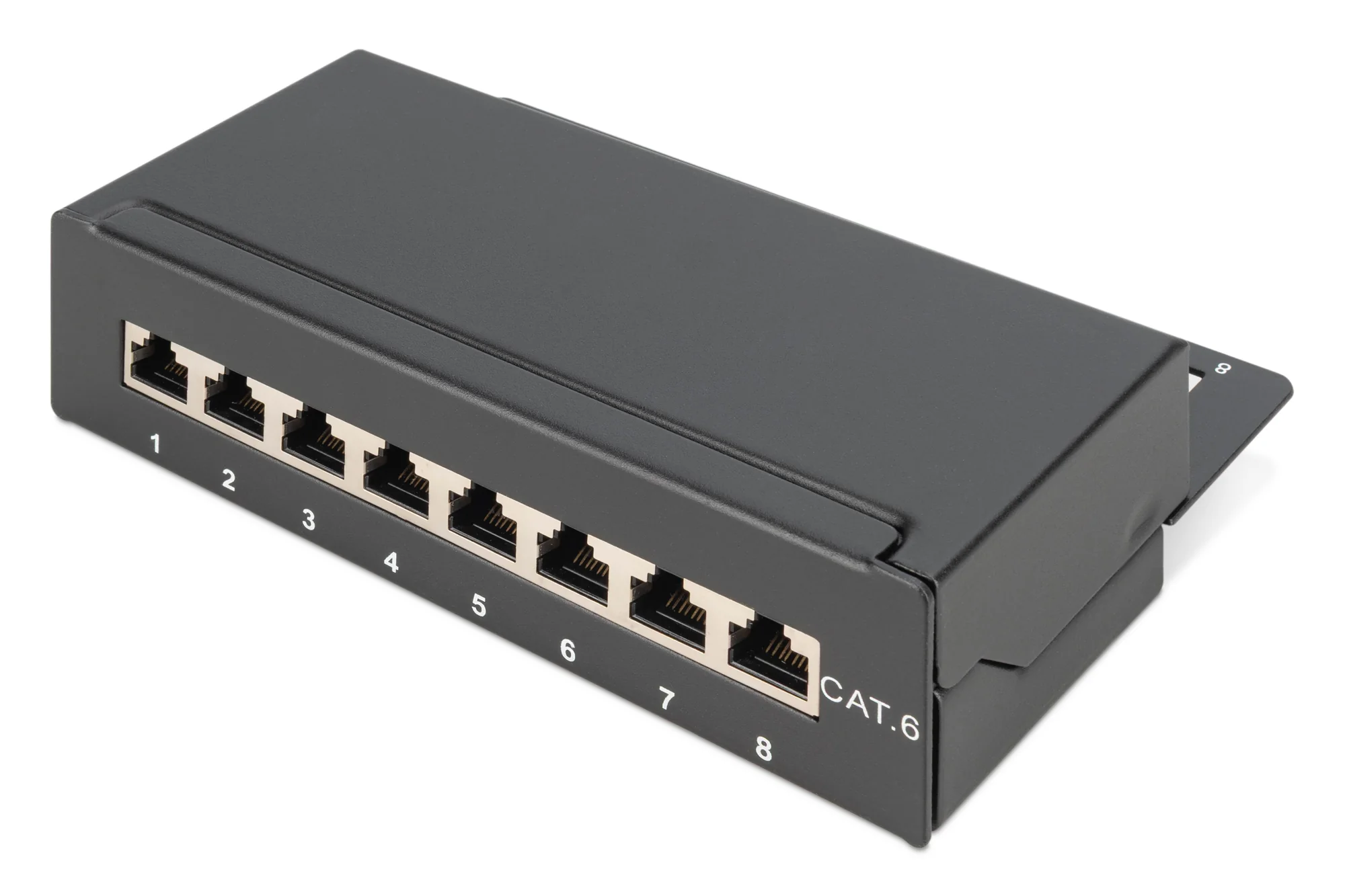 DIGITUS Desktop Patch Panel Kat.6, Klasse E, 8 x RJ45, 1HE, schwarz (RAL9005) (EAN: 4016032241584)