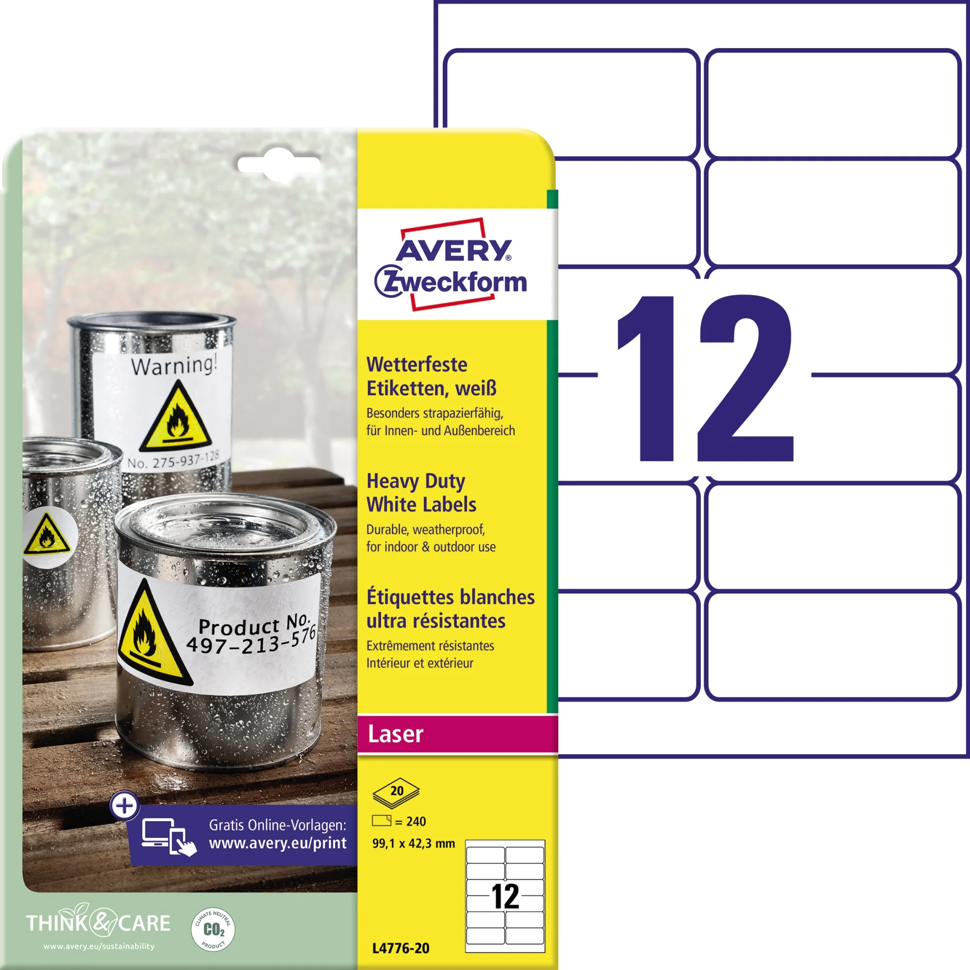 AVERY Zweckform wetterfeste Etiketten, 99,1 x 42,3 mm (EAN: 4004182047767)