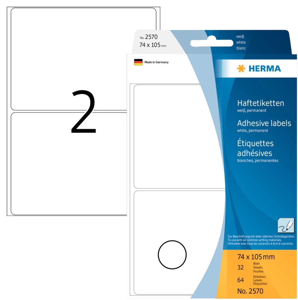 HERMA Vielzweck-Etiketten, 74 x 105 mm, weiß, Großpackung (EAN: 4008705025706)