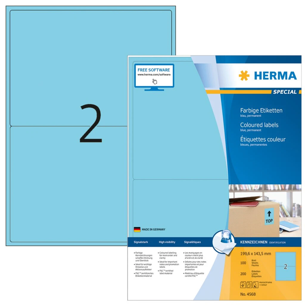 HERMA Universal-Etiketten SPECIAL, 199,6 x 143,5 mm, blau (EAN: 4008705045681)