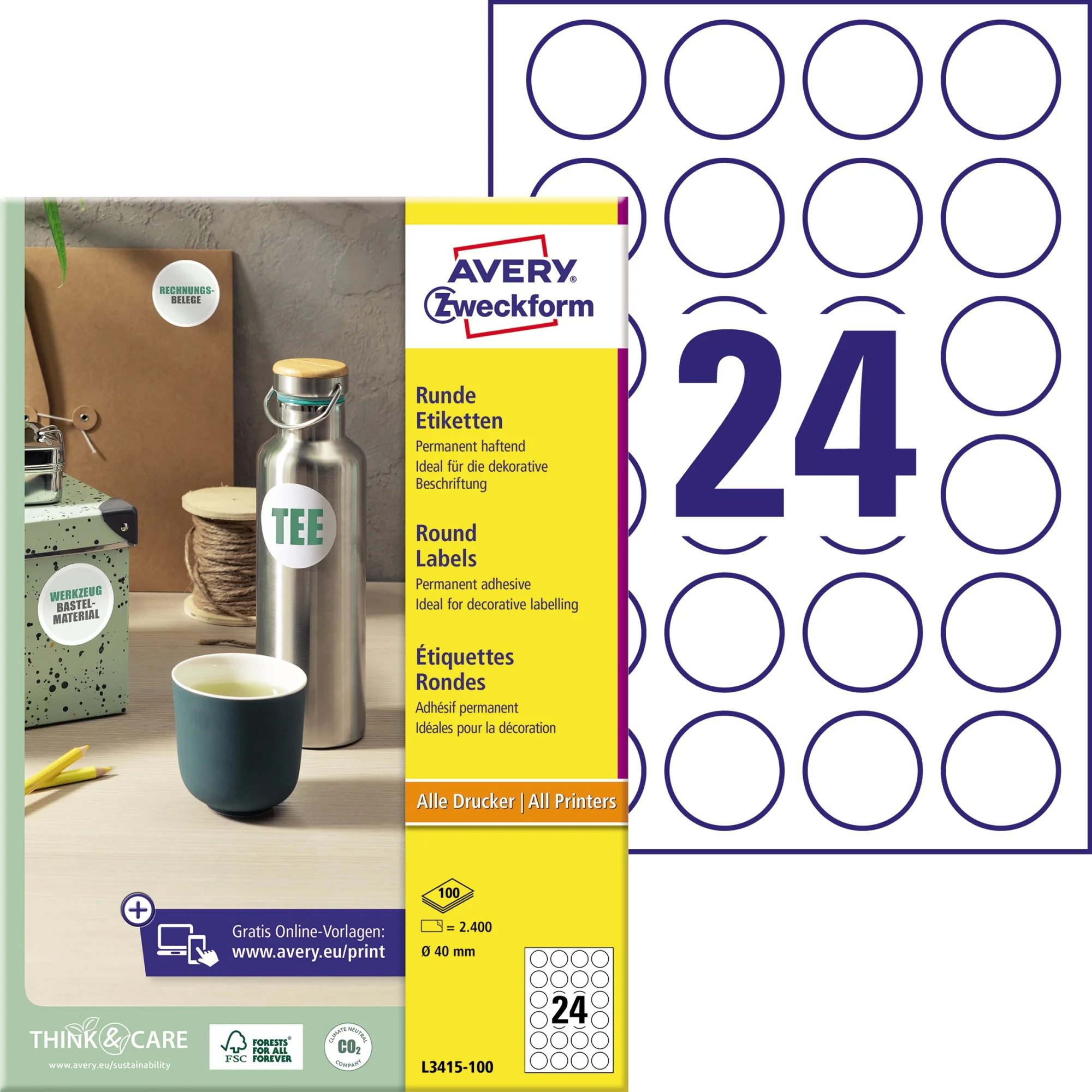 AVERY Zweckform Kennzeichnungs-Etiketten, Durchmesser: 40 mm (EAN: 4004182034156)
