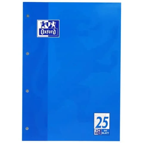 Oxford Schulblock DIN A4, 50 Blatt, kopfgeleimt, Lineatur 25, 4-farbig sortiert (EAN: 4006144582132)