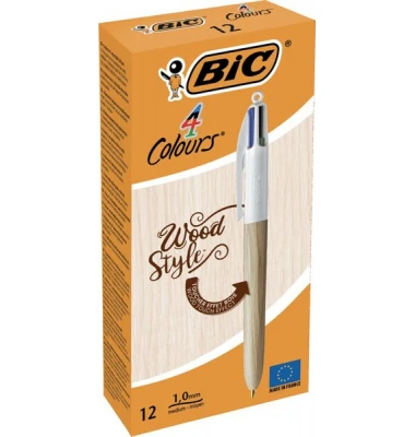 BIC Druckkugelschreiber 4 Colours Wood Style (EAN: 3086123704213)