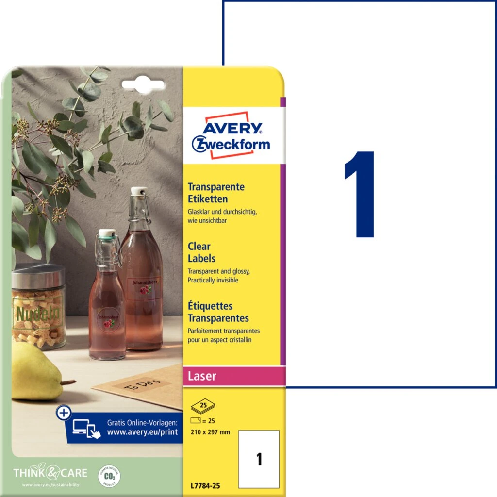 AVERY Zweckform Crystal Clear Etiketten, 210 x 297 mm (EAN: 4004182252567)