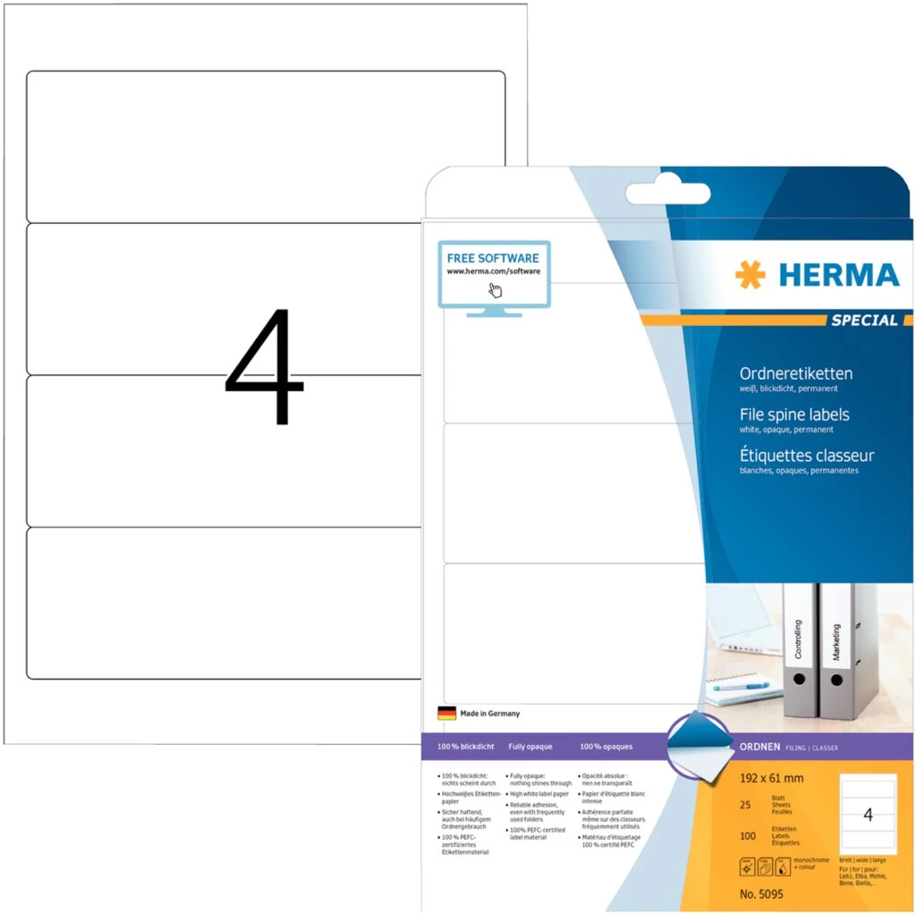 HERMA Ordnerrücken-Etiketten SPECIAL, 192 x 61 mm, weiß (EAN: 4008705050951)