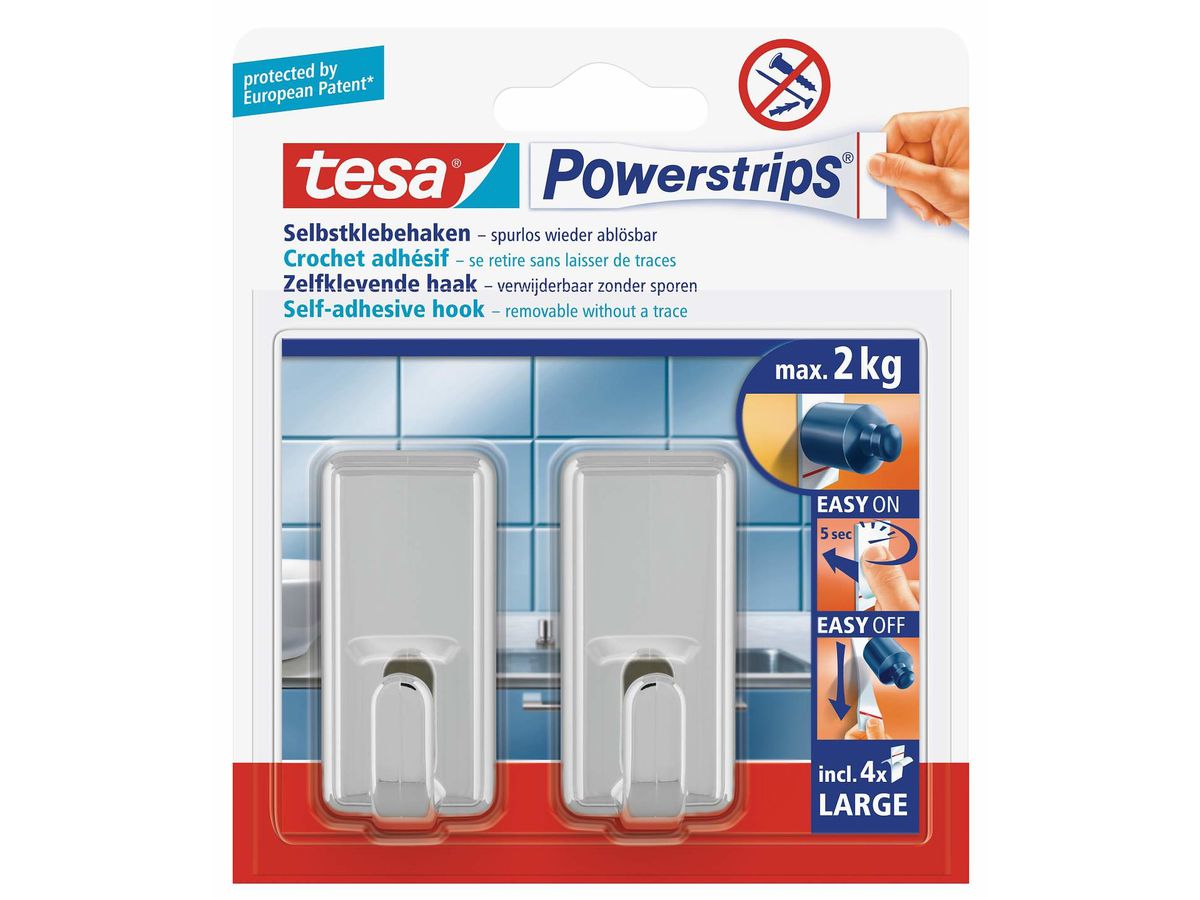 tesa Powerstrips Haken LARGE Classic, chrom (EAN: 4042448105486)