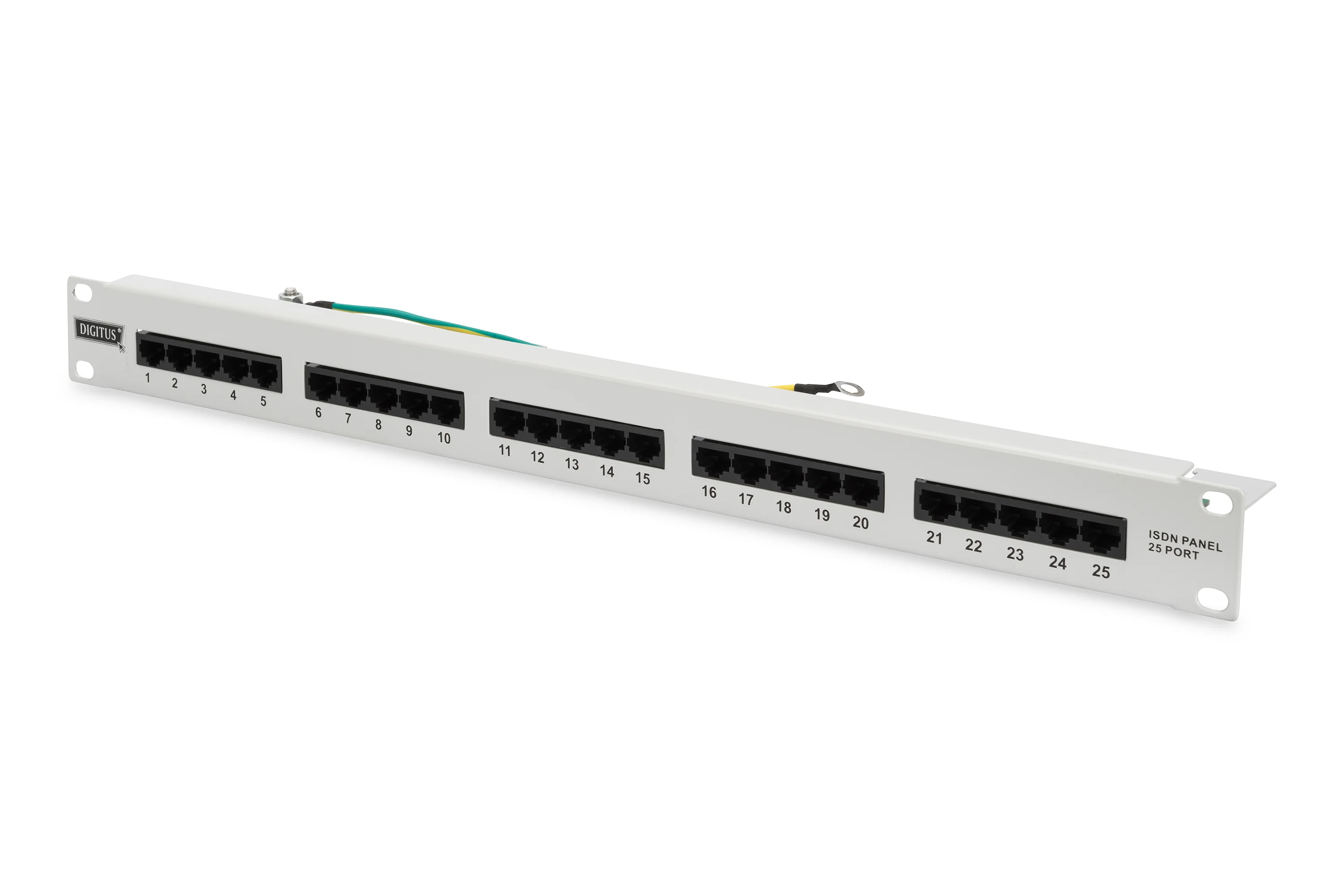 DIGITUS 19" ISDN Patch Panel Kat. 3, 25 x RJ45, 1 HE, lichtgrau (RAL 7035) (EAN: 4016032269007)