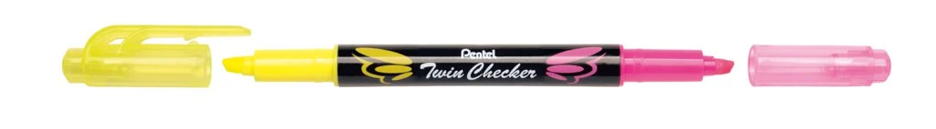 Pentel Textmarker "TWIN CHECKER", 2 Spitzen, gelb/pink (EAN: 4711577023083)