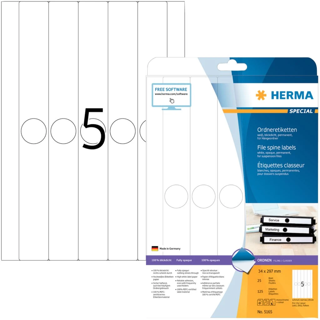 HERMA Ordnerrücken-Etiketten SPECIAL, 34 x 297 mm, weiß (EAN: 4008705051651)
