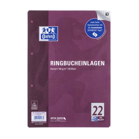 Oxford Ringbucheinlagen, DIN A4, kariert, 50 Blatt (EAN: 4006144021860)