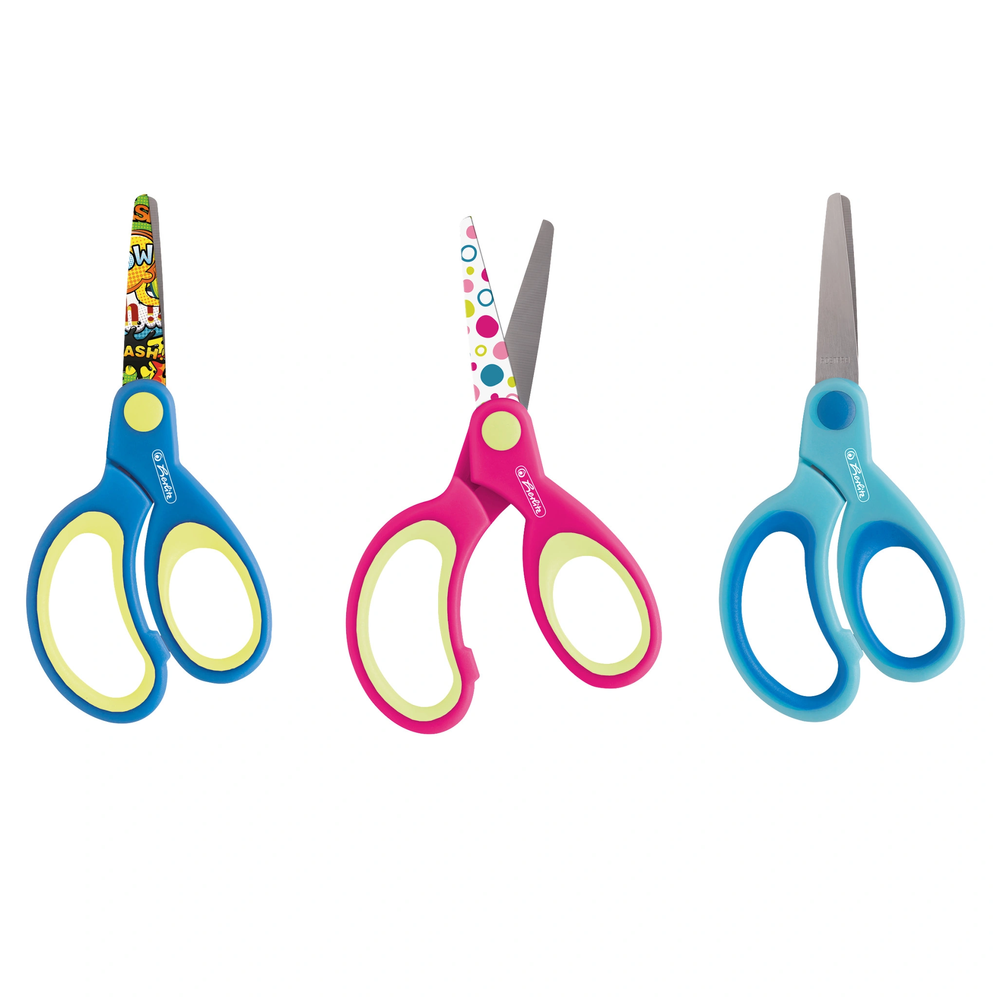 herlitz Bastelschere Design, rund, Länge: 132 mm, pink/orange, grün/blau, blau/orange (EAN: 4008110336282)