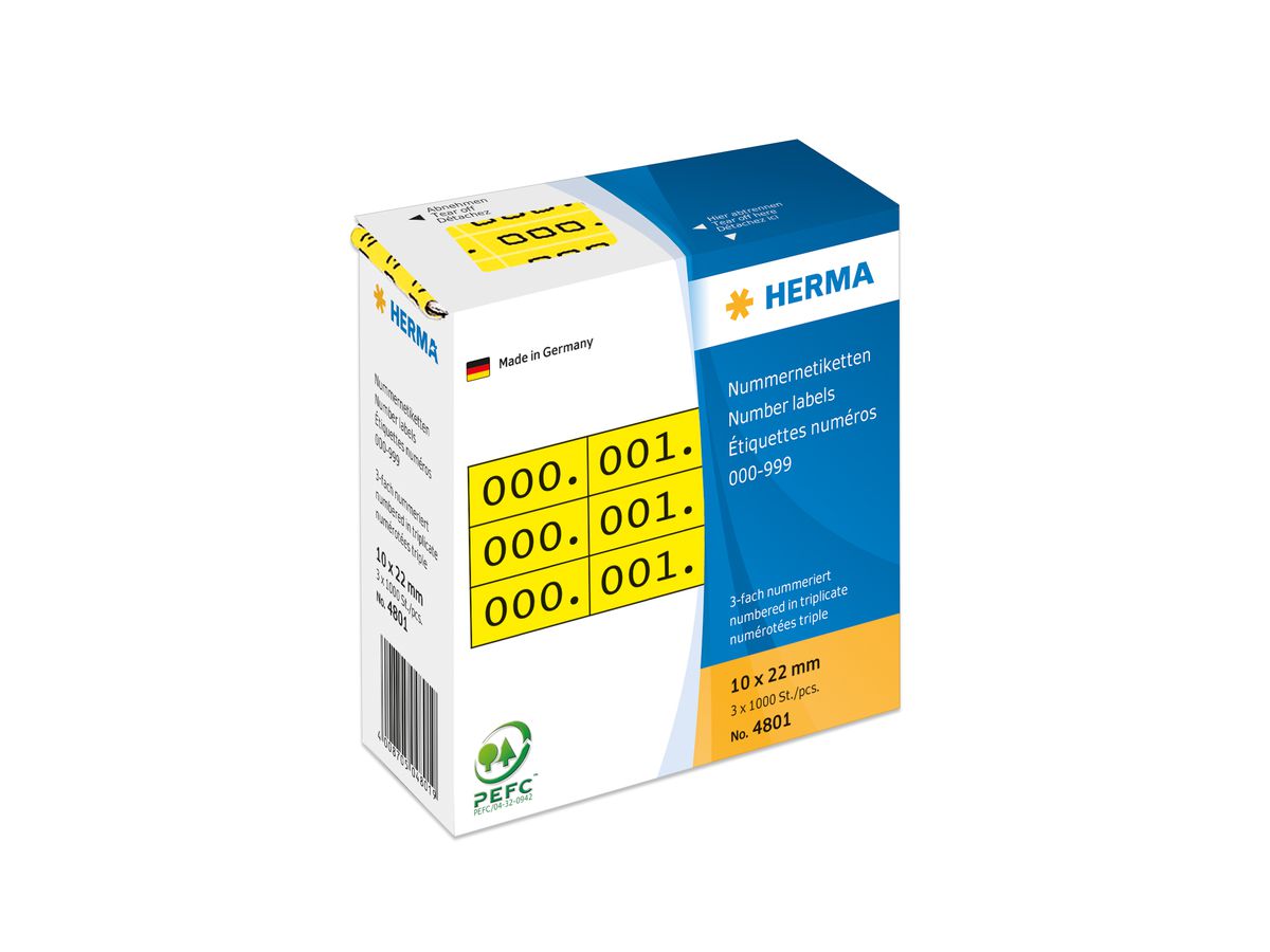 HERMA Nummern-Etiketten 0-999, 10 x 22 mm, schwarz, dreifach (EAN: 4008705048019)