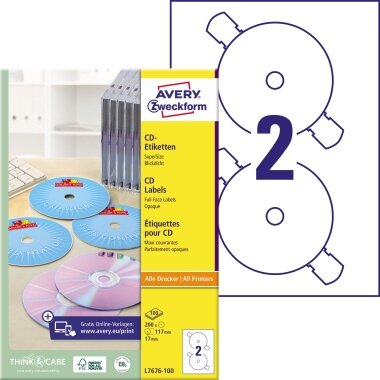 AVERY Zweckform CD-Etiketten SuperSize, weiß, matt (EAN: 4004182289310)