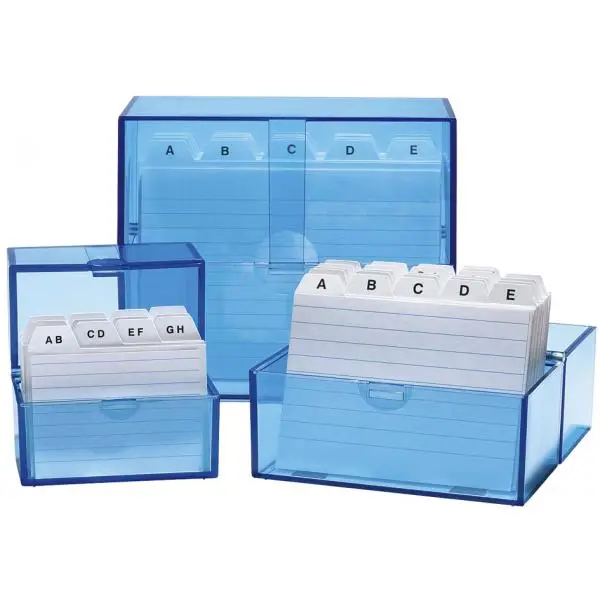 WEDO Karteikasten A6 quer, blau-transparent, bestückt (EAN: 4003801802855)