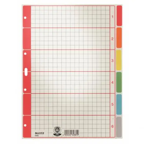 LEITZ Karton-Register extrastark, blanko, A4, 6-teilig, grau (EAN: 4002432328819)