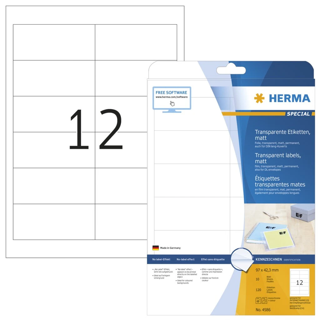 HERMA Transparente Folien-Etiketten SPECIAL, 97 x 42,3 mm (EAN: 4008705045865)