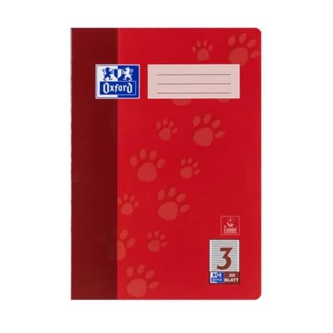 Oxford Junior Schulheft "Tatzen", DIN A4, Lineatur 3, rot (EAN: 4006144941762)