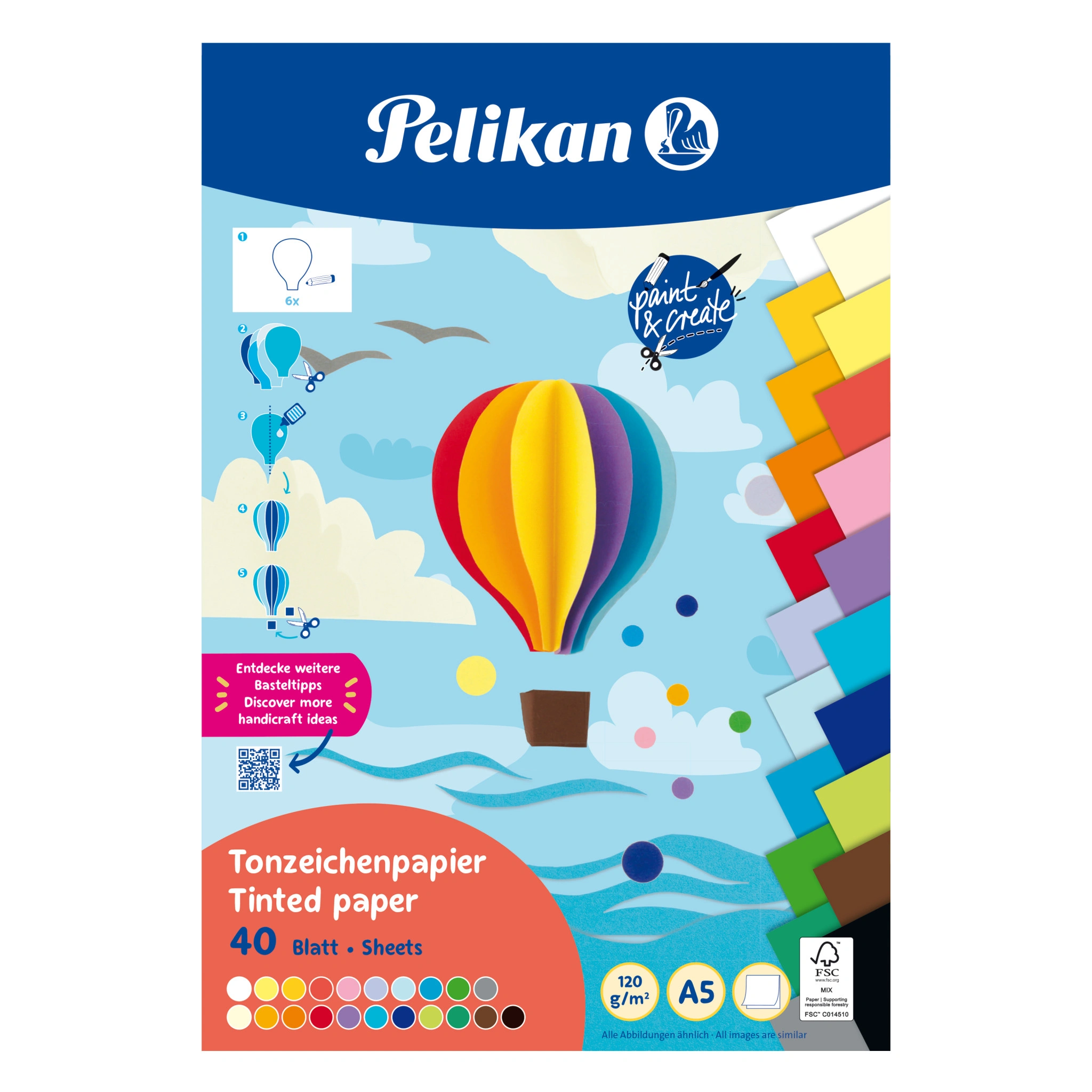 Pelikan Tonpapierblock, DIN A5, 40 Blatt, farbig sortiert (EAN: 4012700101976)
