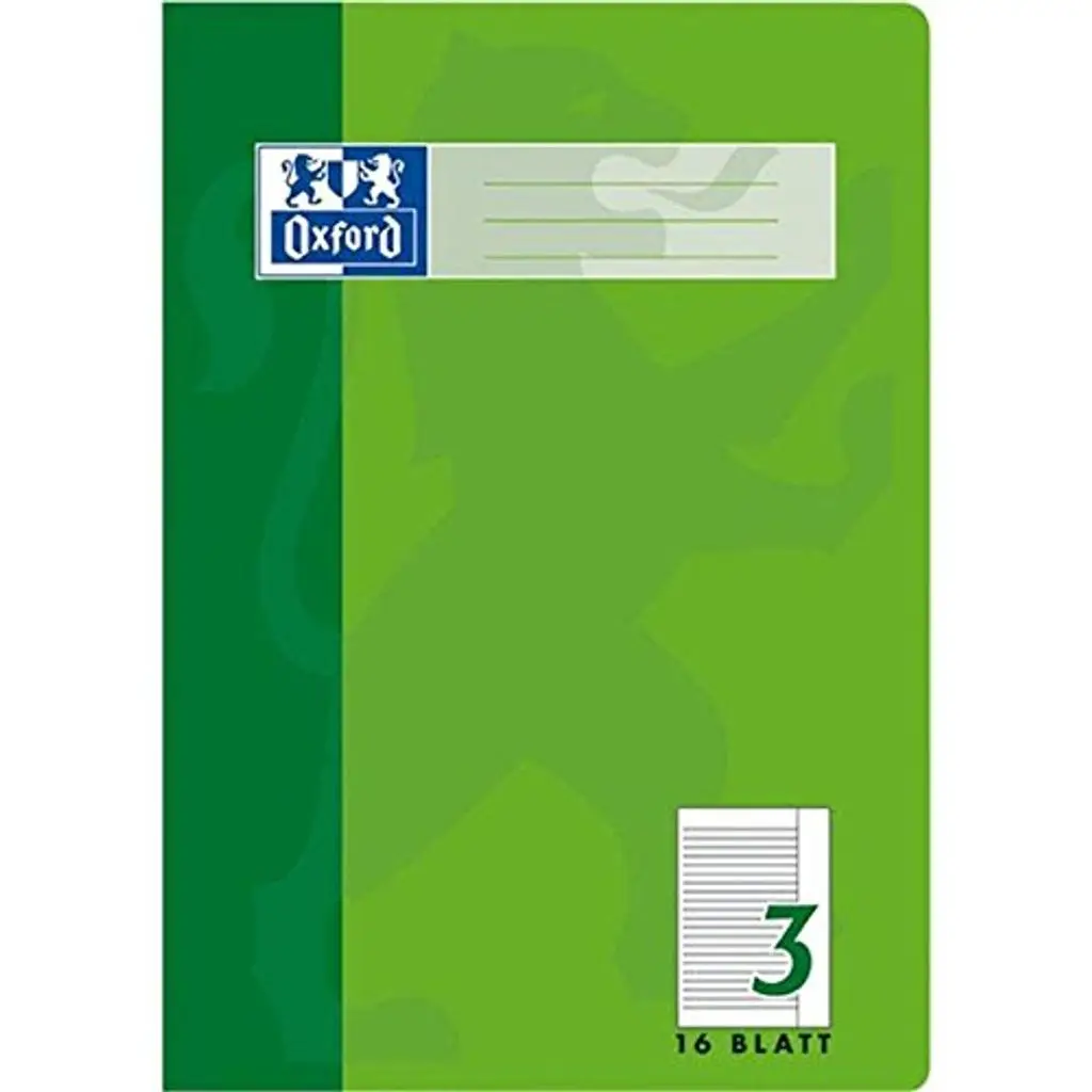 Oxford Schulheft, DIN A4, Lineatur 3 / liniert, 16 Blatt, grün (EAN: 4006144923256)