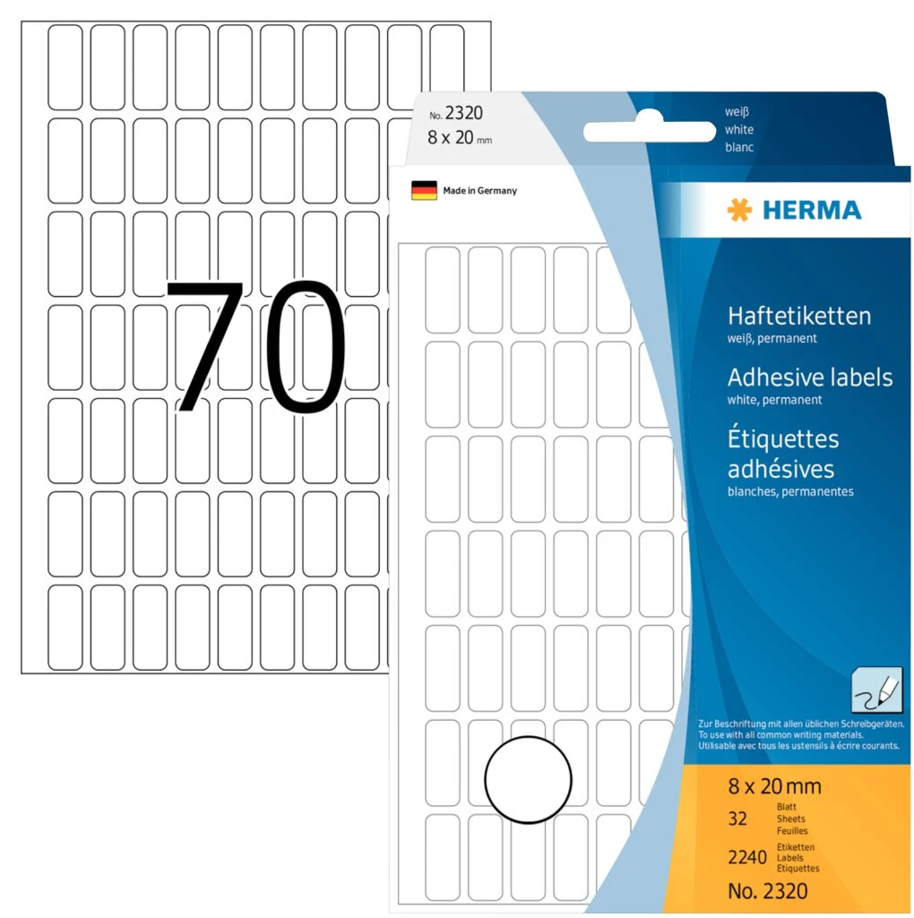 HERMA Vielzweck-Etiketten, 8 x 20 mm, weiß, Großpackung (EAN: 4008705023207)
