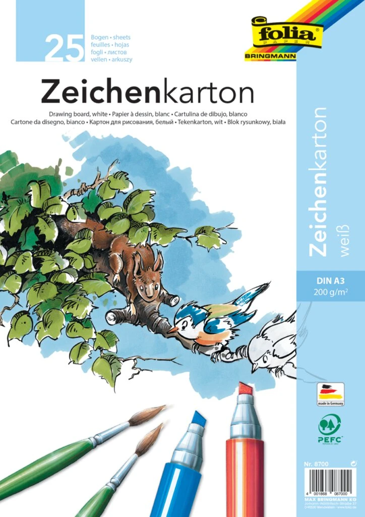 folia Zeichenkarton, DIN A3, 200 g/qm, weiß (EAN: 4001868087000)