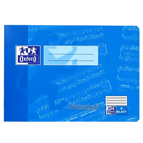 Oxford Notenheft, DIN A5 quer, 8 Blatt, ohne Hilfslinien, farbig sortiert (EAN: 4006144921634)