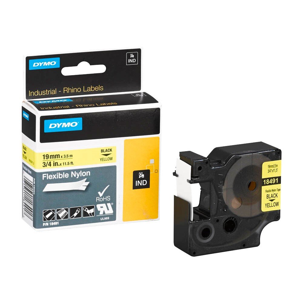 DYMO RHINO Nylon-Schriftband schwarz/gelb, 12 mm x 3,5 m (EAN: 0071701184900)