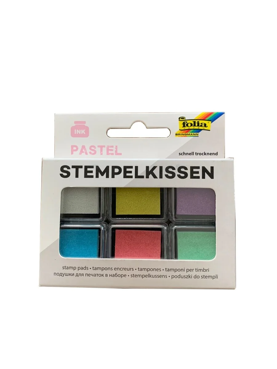 folia Stempelkissen Set "Pastell", 6-farbig sortiert, weiß, hellgelb, hellblau, rosa, hellgrün, lila (EAN: 4001868119404)