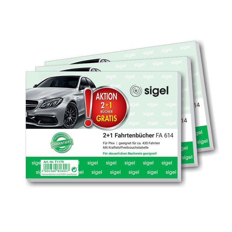 sigel Formularbuch "Fahrtenbuch", 2 + 1 Aktion, A6 quer (EAN: 4004360826047)