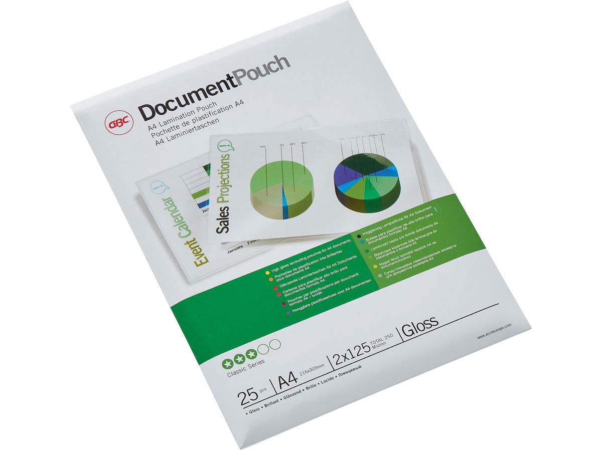 GBC Laminierfolientasche, DIN A4, glänzend, 250 mic (EAN: 0033816038028)