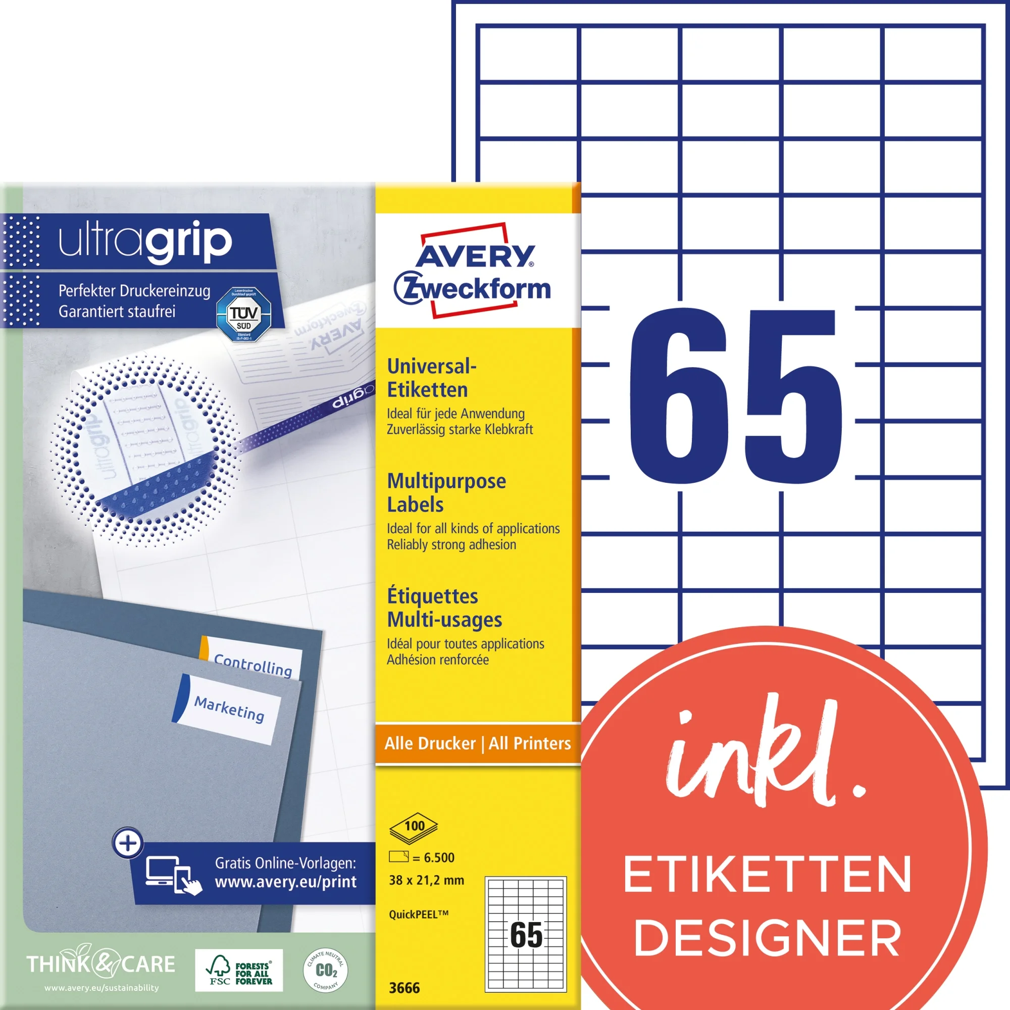 AVERY Zweckform Universal-Etiketten, 38 x 21,2 mm, weiß (EAN: 4004182036662)