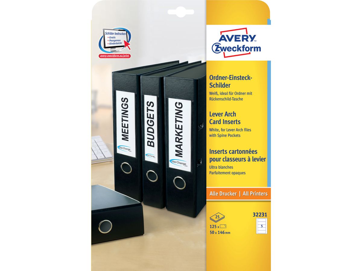 AVERY Zweckform Ordnerrücken-Einsteckschilder, 50 x 146 mm (EAN: 4004182322314)