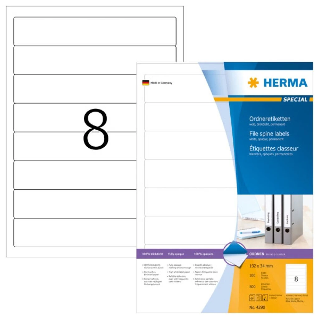 HERMA Ordnerrücken-Etiketten SPECIAL, 192 x 34 mm, weiß (EAN: 4008705042901)