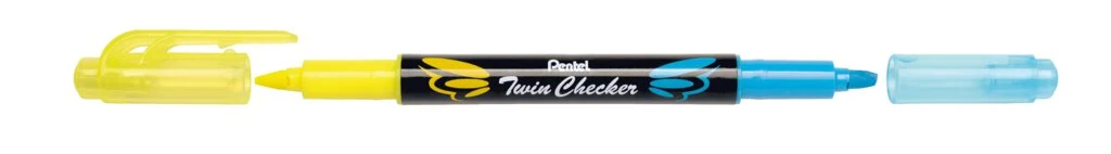 Pentel Textmarker "TWIN CHECKER", 2 Spitzen, gelb/blau (EAN: 4711577023106)