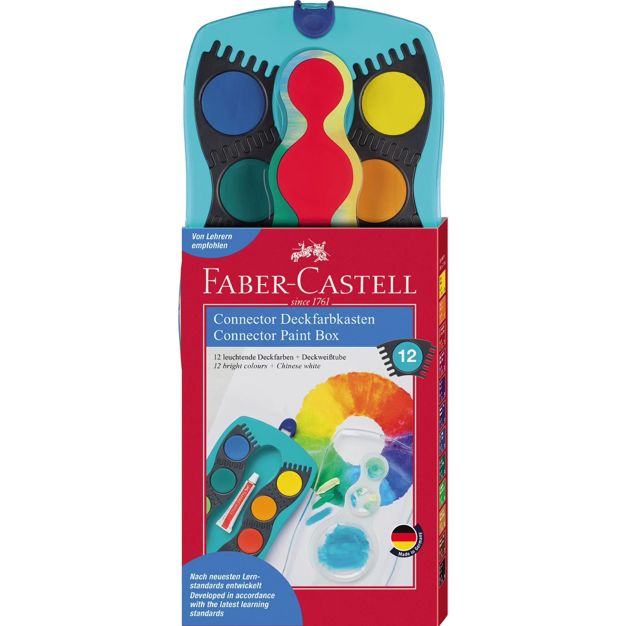 FABER-CASTELL Deckfarbkasten CONNECTOR, 12 Farben, türkis (EAN: 4005401250036)