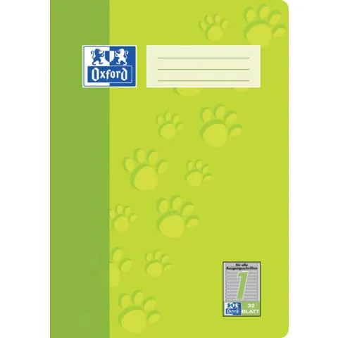 Oxford Junior Schulheft "Tatzen", DIN A4, Lineatur 1, hellgrün (EAN: 4006144941694)