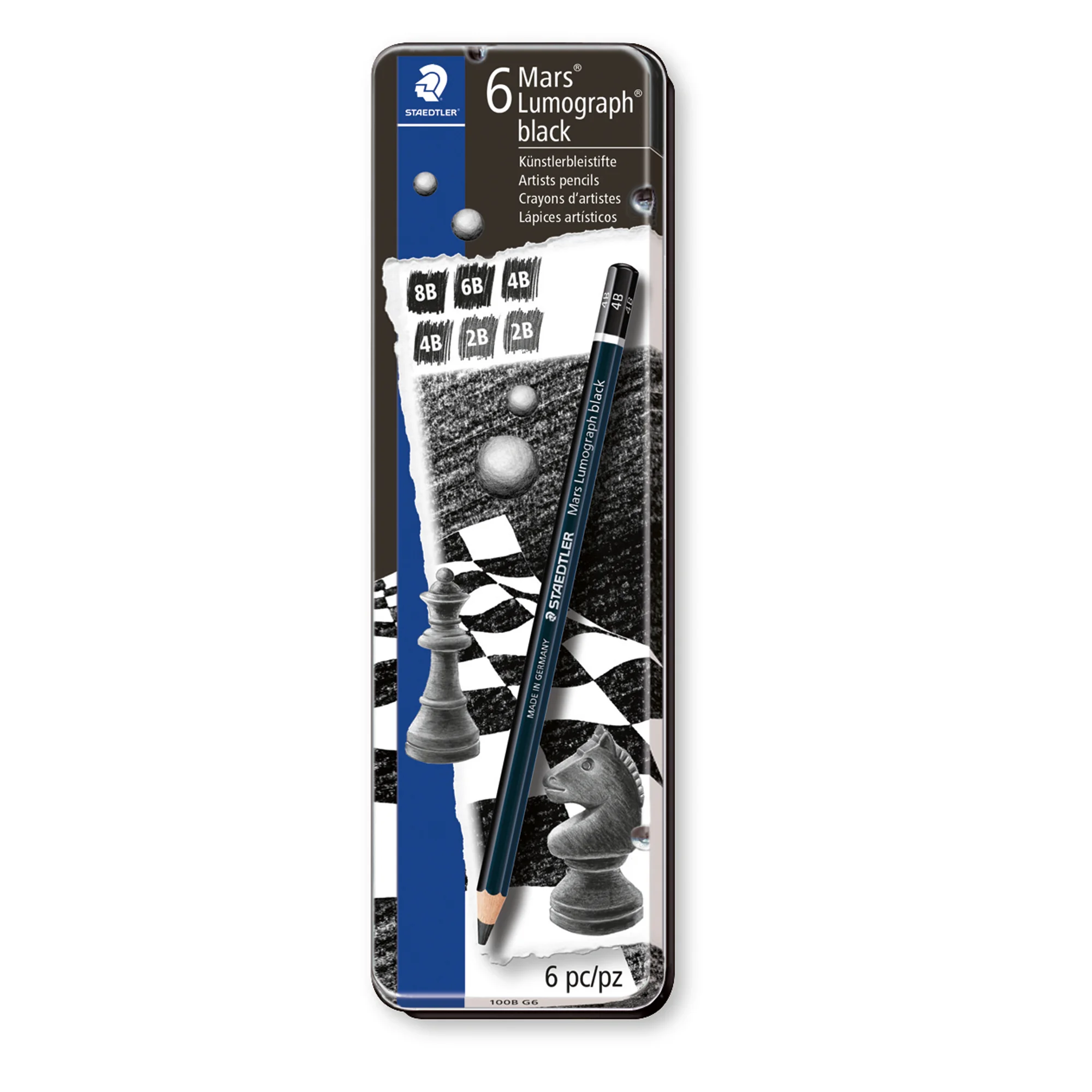 STAEDTLER Bleistift Mars Lumograph black, 6er Metalletui, schwarz (EAN: 4007817185568)